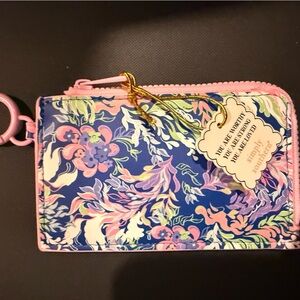 Simply Southern Blue Floral Zip Cardholder with Pink Trim
